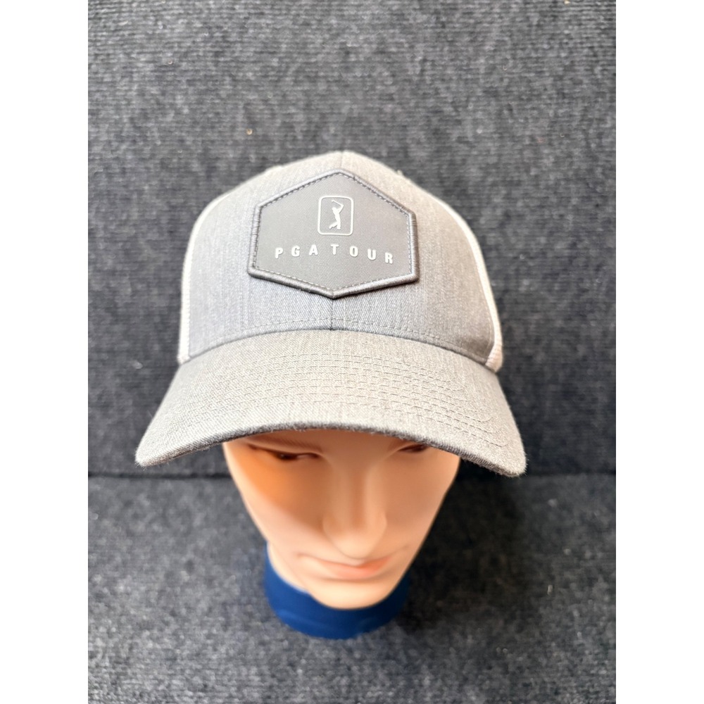 PGA Tour Pro Series Gray White Mesh Trucker Hat Snapback Golf Cap